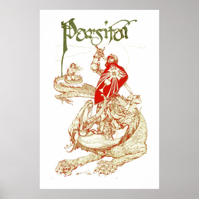 PÓSTER PERCEVAL LUCHANDO CONTRA DRAGÓN, BÚSQUEDA DEL SANT (Frente)