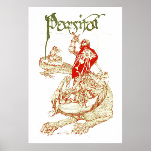Póster PERCEVAL LUCHANDO DRAGÓN, BÚSQUEDA SANTO GRIAL Fan