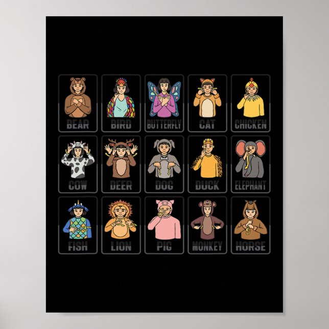 Póster Pérdida de audición sorda de animales con gesto de (Frente)