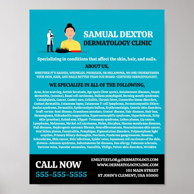 Póster Pérdida del pelo, dermatólogo, clínica dermatológi (Frente)