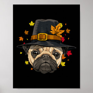 Póster Peregrino de Pug de Acción de Gracias Otoño Cae El