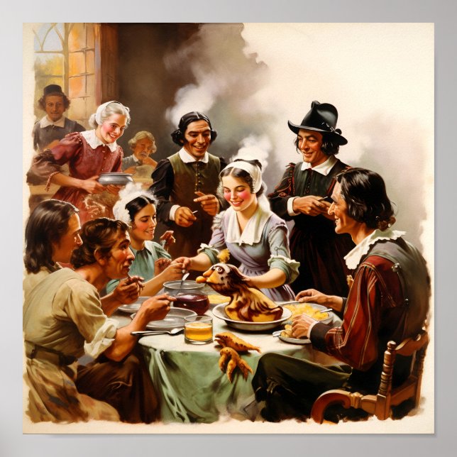 Póster Peregrinos sentados en una mesa (Frente)