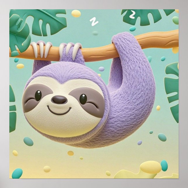 Póster pereza personalizado colgando de la rama de árbol (Frente)