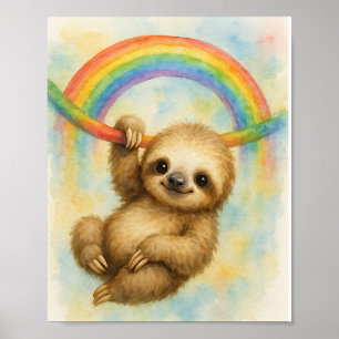 Póster Perezoso adorable de acuarela colgando de un arcoí