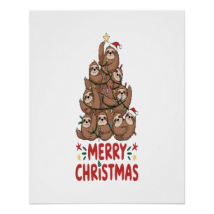 Póster Perezoso Árbol de Navidad Felices Vacaciones