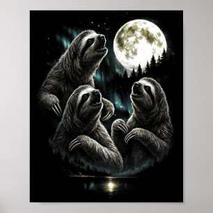 Póster Perezoso aullador 3 luna estilo vintage retro dive