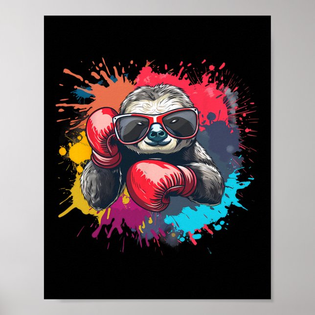 Póster Perezoso Boxeador Con Guantes De Boxeo Kickboxing  (Frente)