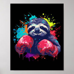 Póster Perezoso Boxeador Con Guantes De Boxeo Kickboxing