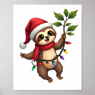 Póster Perezoso de Luces de Navidad con Sombrero de Navid