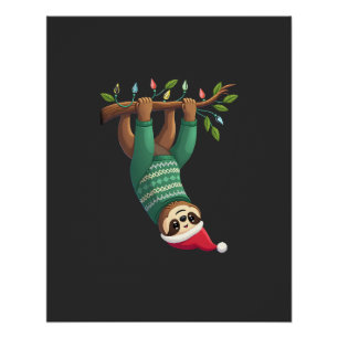 Póster Perezoso de Navidad lindo sombrero de Santa Sloth 