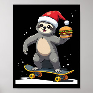 Póster PEREZOSO DE NAVIDAD Perezoso divertido de skateboa