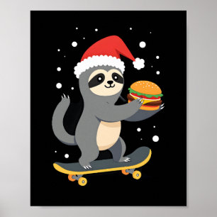 Póster PEREZOSO DE NAVIDAD Perezoso divertido de skateboa