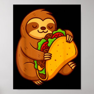 Póster Perezoso divertido abrazando taco amante de la com