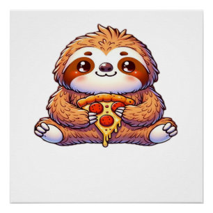 Póster Perezoso divertido comiendo pizza, Camiseta clásic