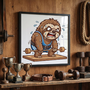 Póster Perezoso Divertido Levantador de Pesas Gimnasio De