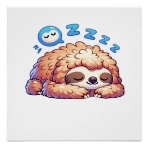 Póster Perezoso dormilón kawaii durmiendo Zzz Animal dive