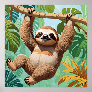 Póster Perezoso en un árbol