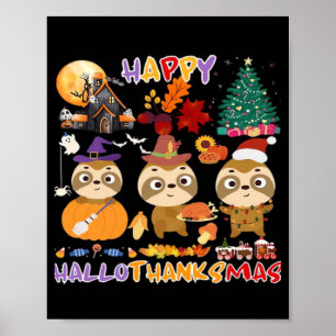 Póster Perezoso Feliz Hallothanksmas Divertido Halloween 