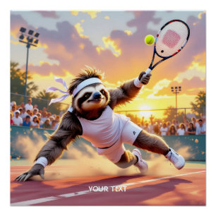 Póster Perezoso lindo de fantasía jugando tenis