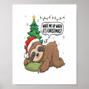 Póster Perezoso Navideño Despiértame Sueño Festivo