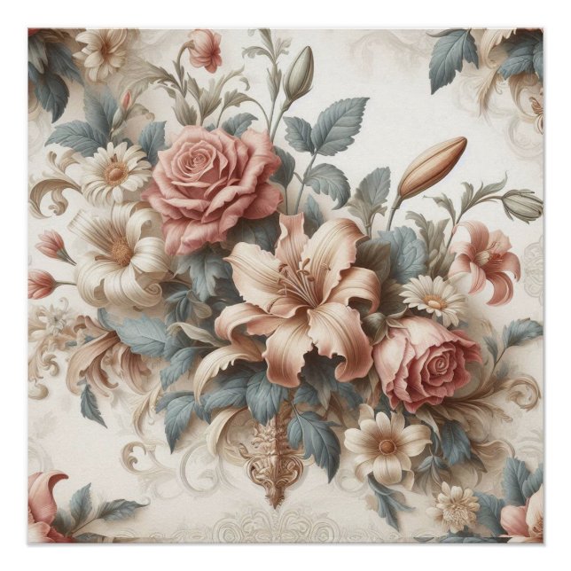 Póster Perfección floral anticuada ligera (Anverso)