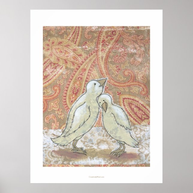 Póster Perfect couple adorable love birds whimsical art (Frente)