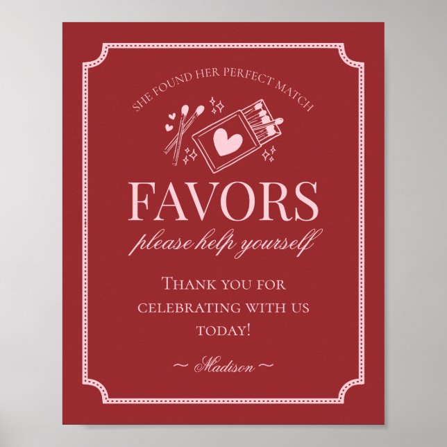 Póster Perfect Match Matchbox Bridal Shower Favors Sign (Frente)