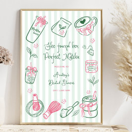 Póster Perfect Matcha Stripes Bridal Shower Welcome Sign