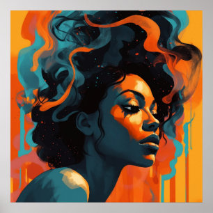 Póster Perfil abstracto de joven negra en Naranja I