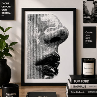 Póster Perfil de Cara Abstracto Minimalista en Blanco y N