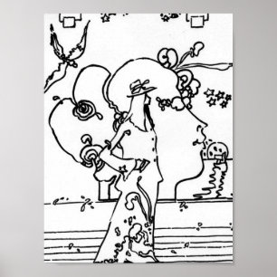 Póster Perfil de dibujo en blanco y negro vintage