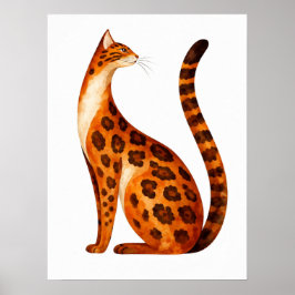 Póster Perfil de gato Bengal en acuarela