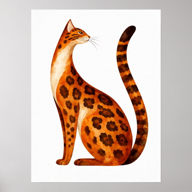 Póster Perfil de gato Bengal en acuarela (Frente)