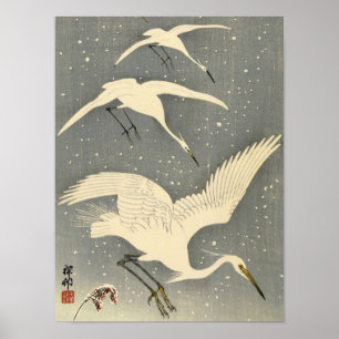 Póster Perfilando garzas en la nieve, 1936 por Ohara Koso