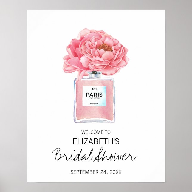 Póster Perfume Flores de Peonía Rosa Bienvenida a la boda (Frente)
