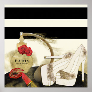 Póster Perfume París Rosas Tacones y Pintalabios