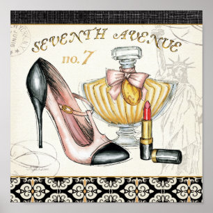 Póster Perfume, pintalabios rojos y un zapato de alta alt