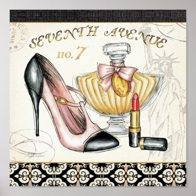 Póster Perfume, pintalabios rojos y un zapato de alta alt (Frente)