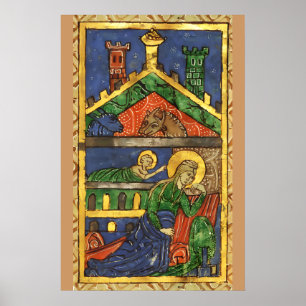 PÓSTER PERGAMINO ANTIGUO DE NAVIDAD NATIVIDAD