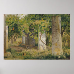 Póster Pérgola Con Uvas De Vino (Paisaje De Viñedo)