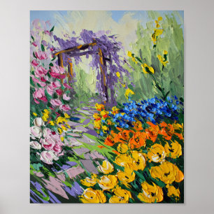 Póster Pérgola de jardín bañada por el sol óleo sobre lie