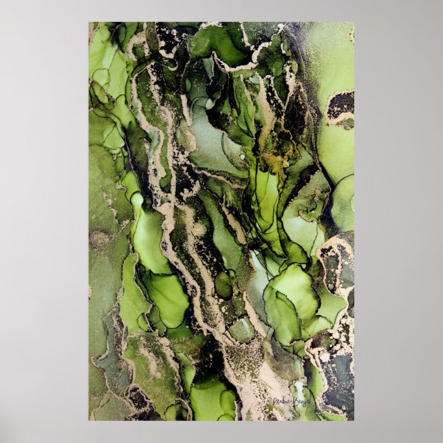 Póster Peridot Green Black Gold Agate Abstract (Frente)