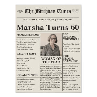 Póster Periódico de cumpleaños histórico antiguo - Año pe