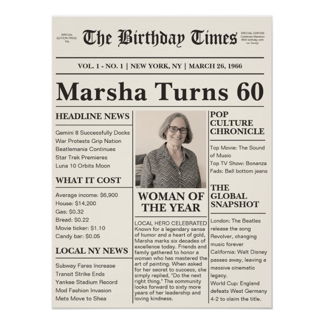 Póster Periódico de cumpleaños histórico antiguo - Año pe (Anverso)