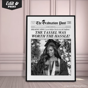 Póster Periódico de graduación personalizado, fiesta de g