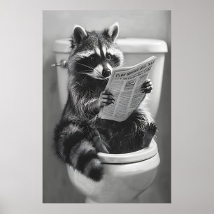 Póster Periódico de Mapache Divertido Impreso en el Baño,