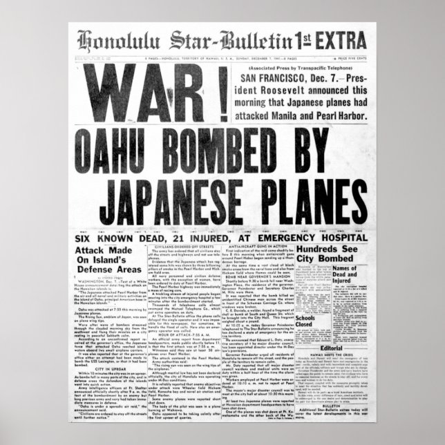 Póster Periódico Pearl Harbour Attack (Frente)