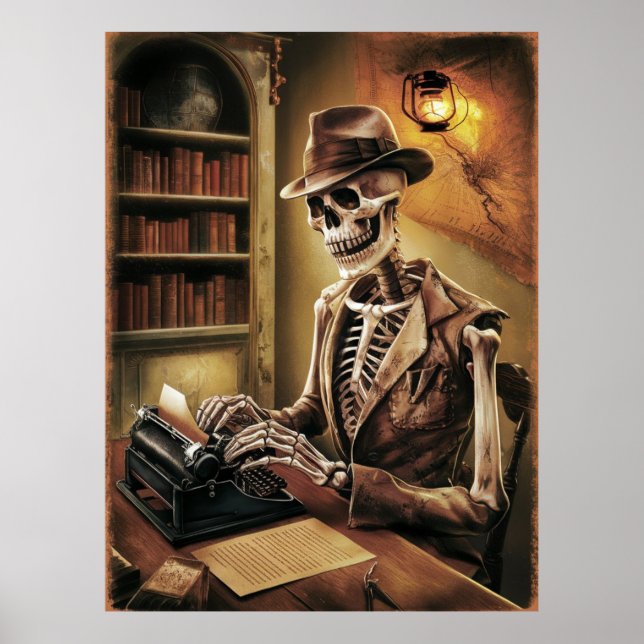 Póster Periodista de Skeleton Vintage (Frente)