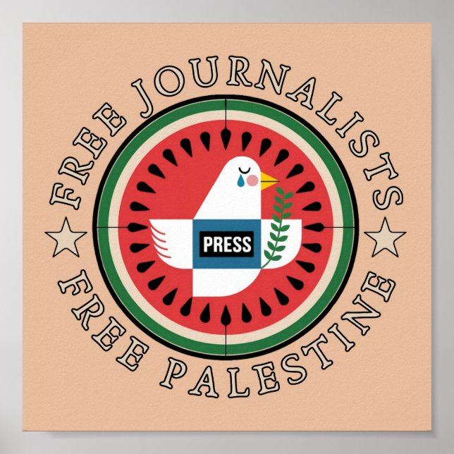 Póster Periodistas libres liberan a Palestina (Frente)
