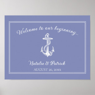 Póster Periwinkle Nautical Anchor Boda Poster